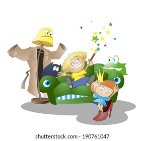creators of fairy tales children at play. vector