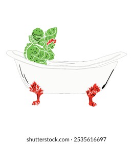 Creature in Clawfoot Bathtub Illustration – Funny Halloween Monster Bathing Clipart