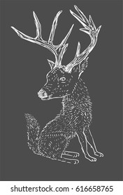 Creature with deer head and wolf body