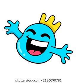 creature with a golden crown expression laughing happily, vector illustration art. doodle icon image kawaii.