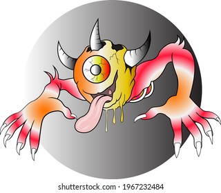 a creature with horns and a tongue sticking out