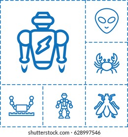 Creature icon. set of 6 creature outline icons such as crab, fly, alien head