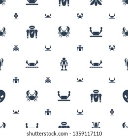creature icons pattern seamless white background. Included editable filled crab, robot, fly, alien head icons. creature icons for web and mobile.