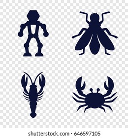 Creature icons set. set of 4 creature filled icons such as crab, fly