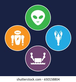 Creature icons set. set of 4 creature filled icons such as crab, alien head