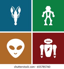 Creature icons set. set of 4 creature filled icons such as crab, alien head