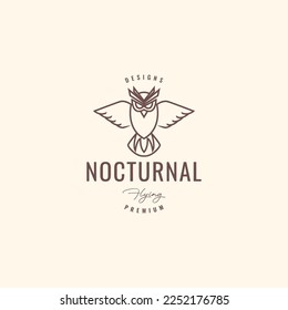 creature nocturnal owl flying flapping wings lines hipster vintage logo design vector icon illustration template