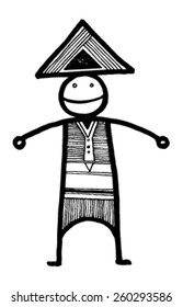 CREATURE people funny caricature graphic simple figure cartoon triangle hat smiley face open arms costume
