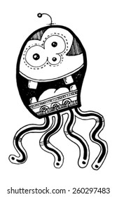 CREATURE people funny caricature graphic simple figure cartoon octopus three eyes big mouth tongue