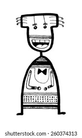 CREATURE people funny caricature graphic simple figure cartoon big mouth funny stupid bow tie hands