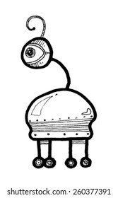CREATURE people funny caricature graphic simple figure cartoon alien one eye hair lock wheels strange