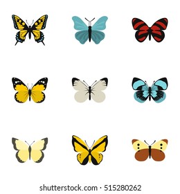 Creatures butterflies icons set. Flat illustration of 9 creatures butterflies vector icons for web