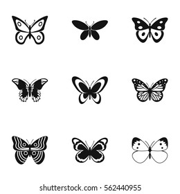 Creatures butterflies icons set. Simple illustration of 9 creatures butterflies vector icons for web