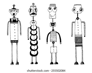 CREATURES people funny caricatures graphic simple figures cartoon big eyes circles squares smile stupid silly