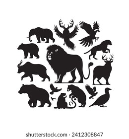 Creatures in the shadows: Animals silhouette bringing the untamed spirit of nature to life - animals silhouette wildlife Silhouette - animals vector
