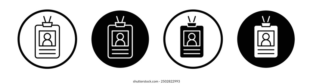 Conjunto de iconos de Vector de credenciales con estilo relleno y delineado en negro.