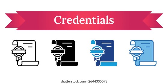 Credentials - Multi Style - Certificate scroll with ribbon, representing official qualifications or earned status