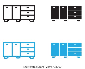 Credenza icon black and white vector outline sign