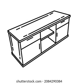 Credenza Part of Furniture and Home Equipment Hand Drawn Icon Set Vector.