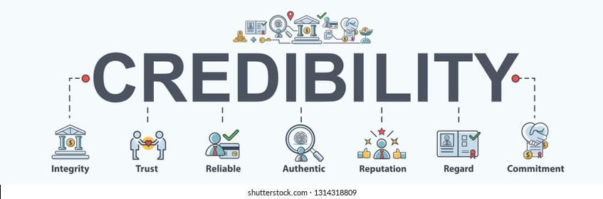 Credibility banner web icon for business and financial, Regard, Reputation, Authentic, Reliable, Trust and Integrit. Minimal vector infographic.