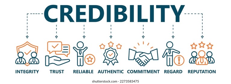 Credibility banner web icon vector illustration concept with icon of integrity, trust, reliable, authentic, commitment, regard, and reputation