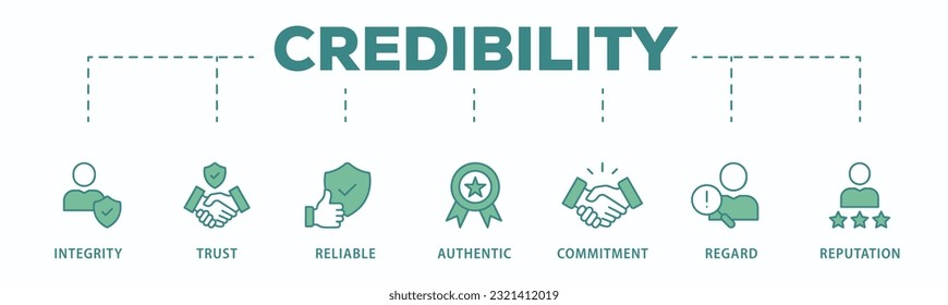 Credibility banner web icon vector illustration concept with icon of integrity, trust, reliable, authentic, commitment, regard, and reputation