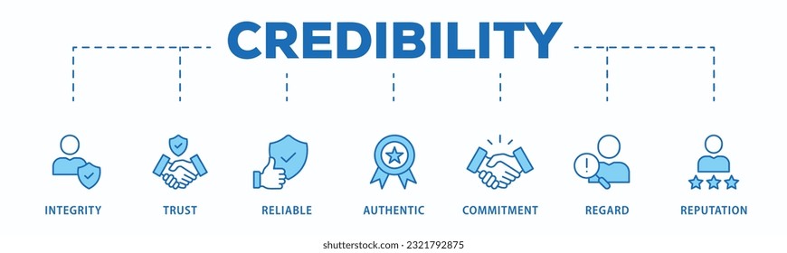 Credibility banner web icon vector illustration concept with icon of integrity, trust, reliable, authentic, commitment, regard, and reputation