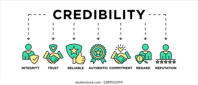 Credibility banner web icon vector illustration concept with icon of integrity, trust, reliable, authentic, commitment, regard, and reputation