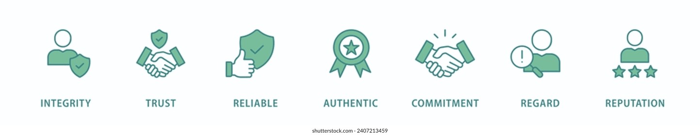 Credibility banner web icon vector illustration concept with icon of integrity, trust, reliable, authentic, commitment, regard, and reputation