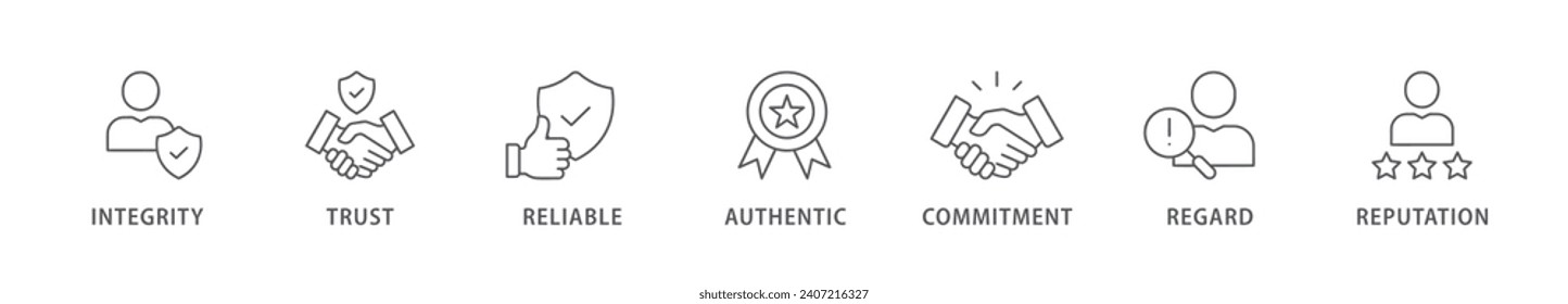 Credibility banner web icon vector illustration concept with icon of integrity, trust, reliable, authentic, commitment, regard, and reputation