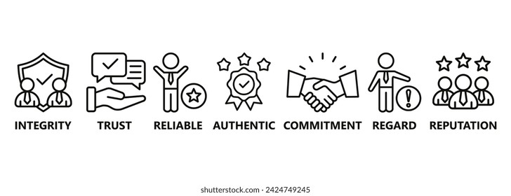 Credibility banner web icon vector illustration concept with icon of integrity, trust, reliable, authentic, commitment, regard, and reputation