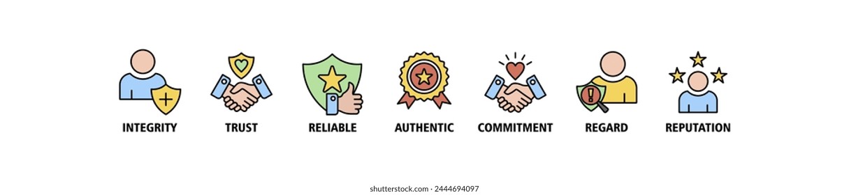 Credibility banner web icon vector illustration concept with icon of integrity, trust, reliable, authentic, commitment, regard, and reputation