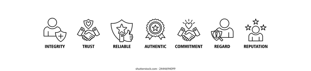 Credibility banner web icon vector illustration concept with icon of integrity, trust, reliable, authentic, commitment, regard, and reputation