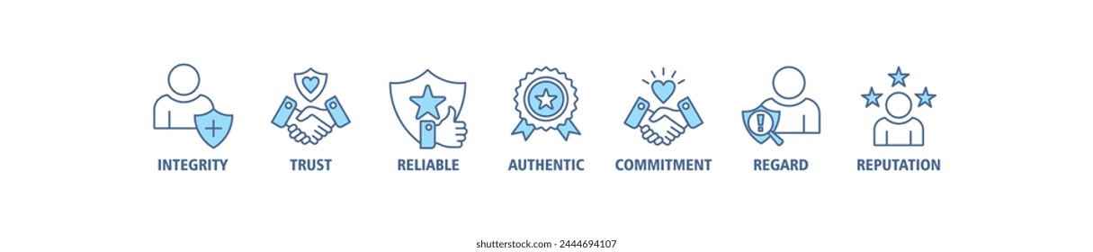 Credibility banner web icon vector illustration concept with icon of integrity, trust, reliable, authentic, commitment, regard, and reputation