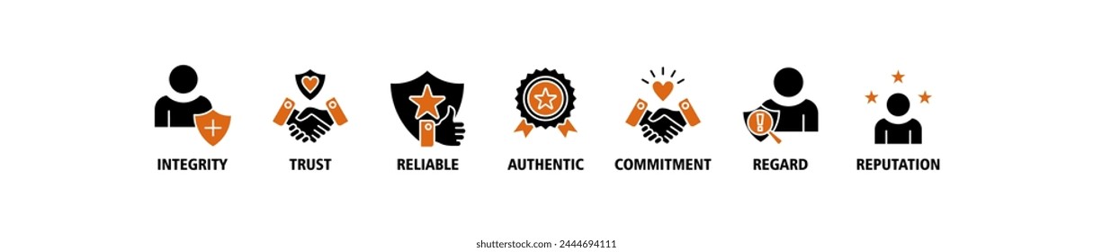 Credibility banner web icon vector illustration concept with icon of integrity, trust, reliable, authentic, commitment, regard, and reputation