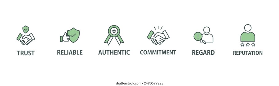 Credibility banner web icon vector illustration concept with icon of integrity, trust, reliable, authentic, commitment, regard, and reputation