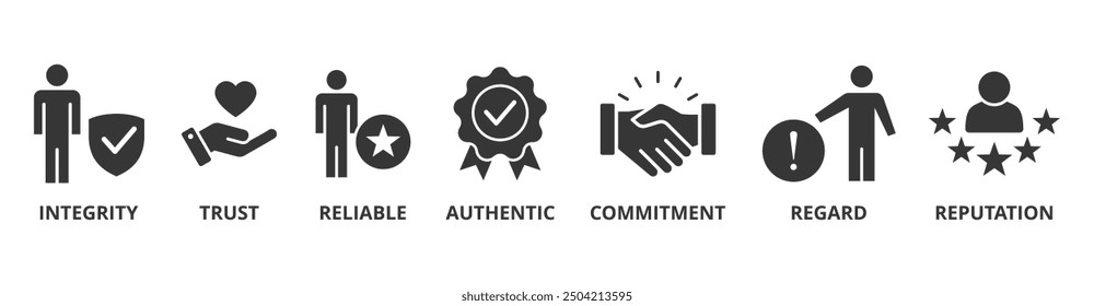 Credibility banner web icon vector illustration concept with icon of integrity, trust, reliable, authentic, commitment, regard, and reputation