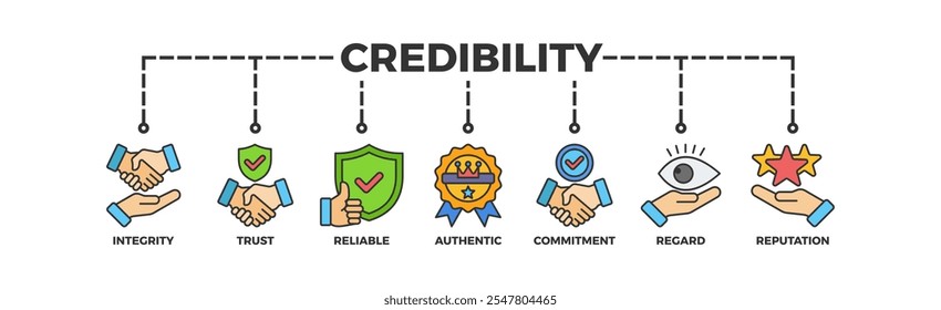 Credibility banner web icon vector illustration concept with icon of integrity, trust, reliable, authentic, commitment, regard, and reputation