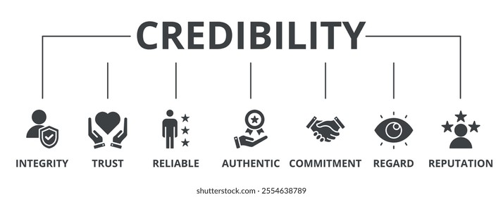 Credibility banner web icon vector illustration concept with icon of integrity, trust, reliable, authentic, commitment, regard, and reputation