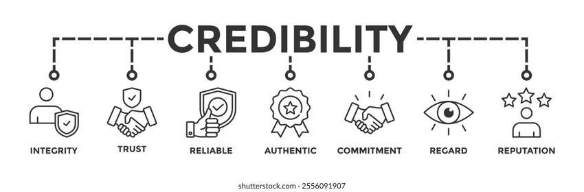 Credibility banner web icon vector illustration concept with icon of integrity, trust, reliable, authentic, commitment, regard, and reputation	