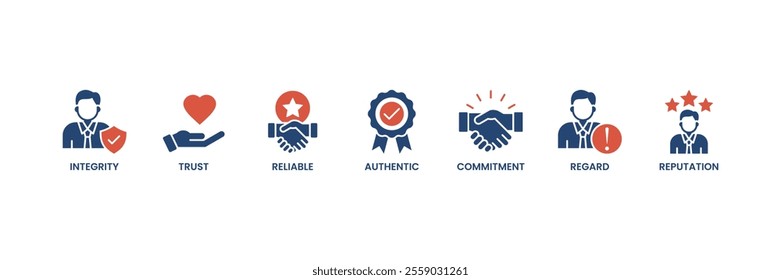 Credibility banner web icon vector illustration concept with icon of integrity, trust, reliable, authentic, commitment, regard, and reputation