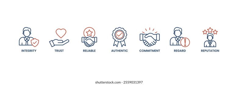 Credibility banner web icon vector illustration concept with icon of integrity, trust, reliable, authentic, commitment, regard, and reputation