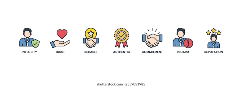 Credibility banner web icon vector illustration concept with icon of integrity, trust, reliable, authentic, commitment, regard, and reputation