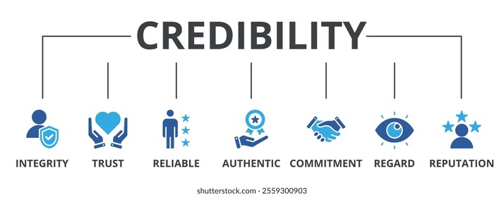 Credibility banner web icon vector illustration concept with icon of integrity, trust, reliable, authentic, commitment, regard, and reputation