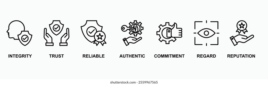 Credibility banner web icon vector illustration concept with icon of integrity, trust, reliable, authentic, commitment, regard, and reputation