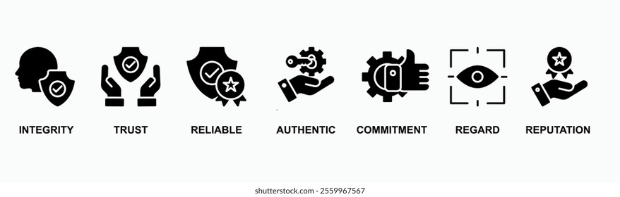 Credibility banner web icon vector illustration concept with icon of integrity, trust, reliable, authentic, commitment, regard, and reputation