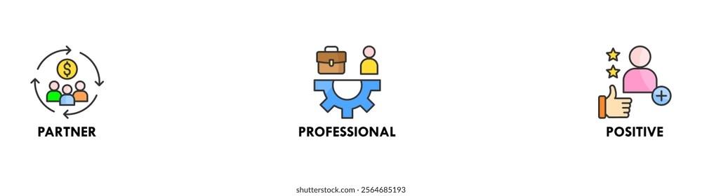 Credibility banner web icon vector illustration concept with icon of partner, professional, and positive