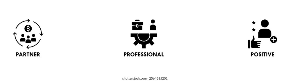 Credibility banner web icon vector illustration concept with icon of partner, professional, and positive