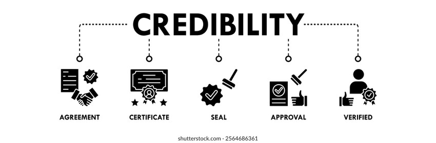 Credibility banner web icon vector illustration concept with icon of agreement, certificate, seal, approval, and verified