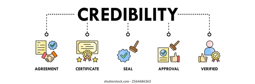 Credibility banner web icon vector illustration concept with icon of agreement, certificate, seal, approval, and verified